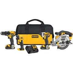 DeWALT - 20 Volt Cordless Tool Combination Kit - Includes 1/2" Drill/Driver, 1/4" Compact Impact Driver, 6-1/2" Circular Saw & Handheld Light, Lithium-Ion Battery Included - A1 Tooling