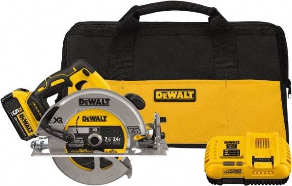 DeWALT - 20 Volt, 7-1/4" Blade, Cordless Circular Saw - 4,000 RPM, 1 Lithium-Ion Battery Included - A1 Tooling