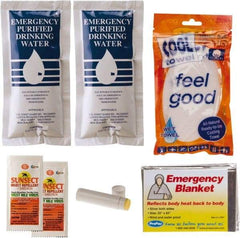 PRO-SAFE - Emergency Preparedness Kits Type: Cool Down Emergency Kit Contents: (2) Emergency Drinking Water Packets; (2) Sunscreen + Insect Repellant Cream; Cooling Towel; Emergency Mylar Blanket; Lip Balm - A1 Tooling