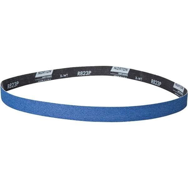 Norton - 1-1/2" Wide x 60" OAL, 100 Grit, Zirconia Alumina Abrasive Belt - Zirconia Alumina, Coated, X Weighted Cloth Backing - A1 Tooling