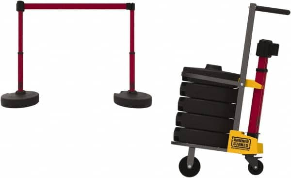 Banner Stakes - 42-1/2" High Plastic Pedestrian Barrier - 15' Long Rope - A1 Tooling