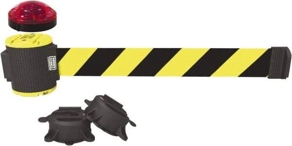 Banner Stakes - 7" High x 30' Long x 2" Wide Magnetic Wall Mount Barrier - Plastic & Polyester, Matte Finish, Yellow/Black, Used As Is - A1 Tooling