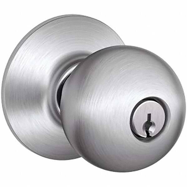 Schlage - 1-3/8 to 1-3/4" Door Thickness, Satin Chrome Entry Knob Lockset - Exact Industrial Supply