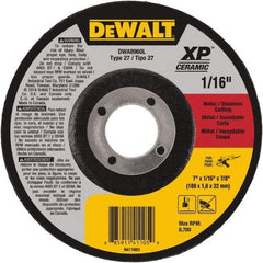 DeWALT - 7" Wheel Diam, 1/16" Wheel Thickness, 7/8" Arbor Hole, Type 27 Depressed Center Wheel - Fine/Coarse Grade, Ceramic, 8,700 Max RPM - A1 Tooling