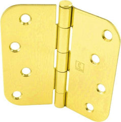 Hager - 4" Wide x 4" High 5/8 Radius Residential Hinge - Round Edge, Steel, Bright Brass Finish - A1 Tooling