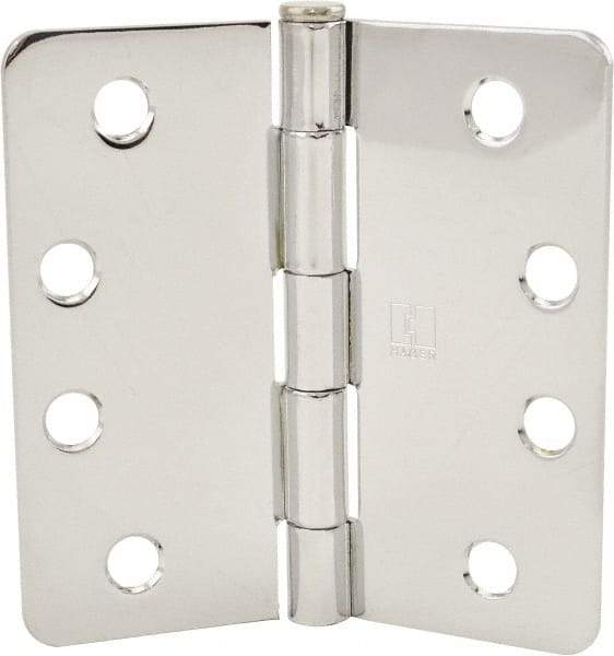 Hager - 4" Wide x 4" High 1/4 Radius Residential Hinge - Round Edge, Steel, Bright Chrome Finish - A1 Tooling