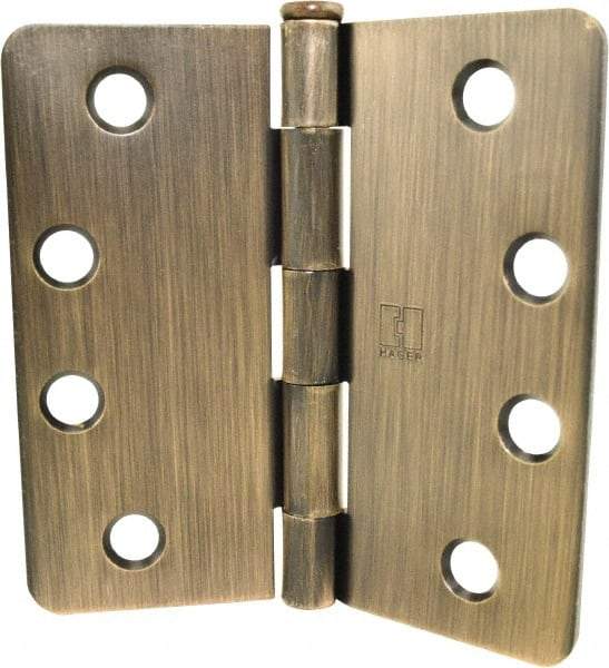 Hager - 4" Wide x 4" High 1/4 Radius Residential Hinge - Round Edge, Steel, Antique Bronze Finish - A1 Tooling