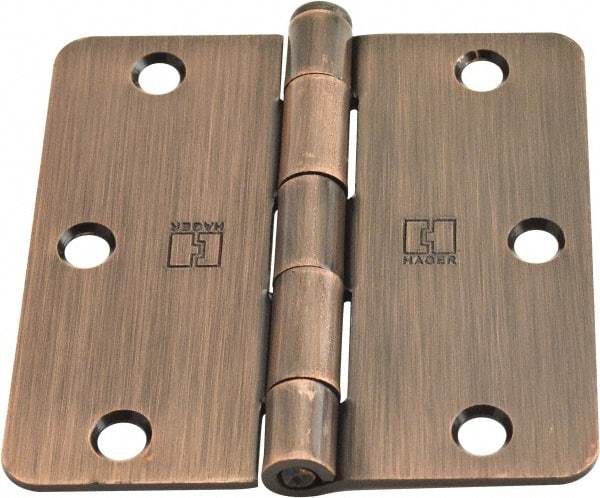 Hager - 3-1/2" Wide x 3-1/2" High 1/4 Radius Residential Hinge - Round Edge, Steel, Antique Bronze Finish - A1 Tooling