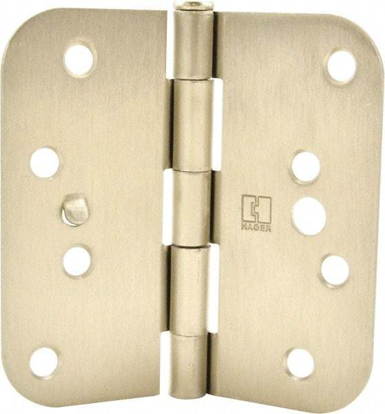 Hager - 4" Wide x 4" High 5/8 Radius Residential Hinge - Round Edge, Steel, Satin Nickel Finish - A1 Tooling