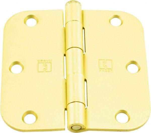 Hager - 3-1/2" Wide x 3-1/2" High 5/8 Radius Residential Hinge - Round Edge, Steel, Satin Brass Finish - A1 Tooling