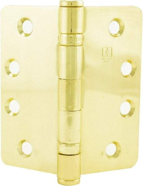 Hager - 4" Wide x 4" High 5/8 Radius Residential Hinge - Round Edge, Steel, Bright Brass Finish - A1 Tooling