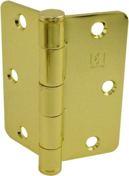 Hager - 3-1/2" Wide x 3-1/2" High Standard Weight Plain Bearing Residential Hinge - Round Edge, Steel, Bright Brass Finish - A1 Tooling