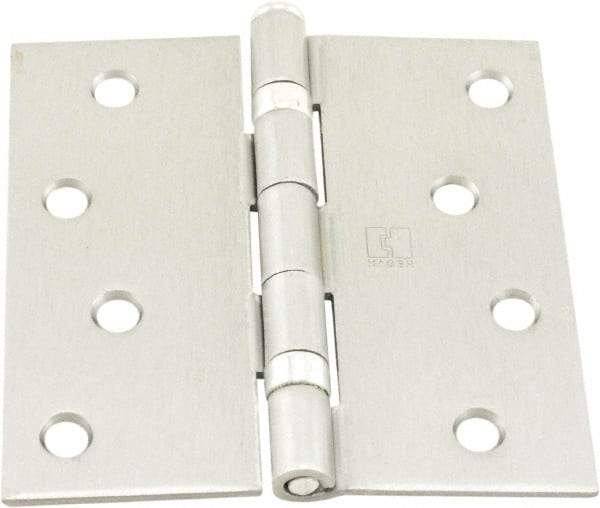 Hager - 4" Wide x 4" High Standard Weight Ball Bearing Residential Hinge - Square Edge, Steel, Satin Chrome Finish - A1 Tooling