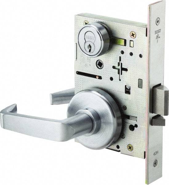 Stanley - Classroom Lever Lockset for 1-3/8 to 1-3/4" Thick Doors - 2-3/8 to 2-3/4" Back Set, Brass, Satin Chrome Finish - A1 Tooling