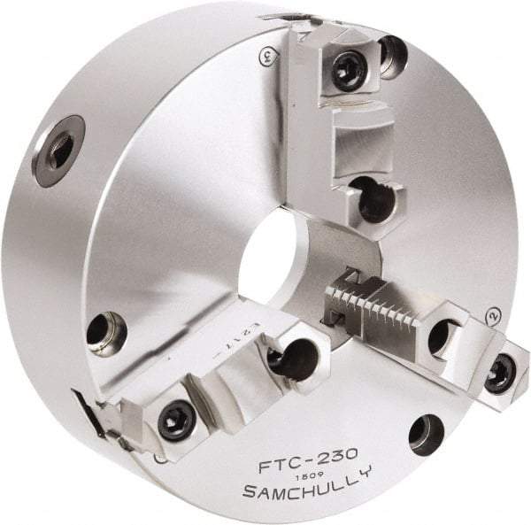 Samchully - 3 Jaw, 460mm Diam, Self Centering Manual Lathe Chuck - Front Mount, Adjustable, 190mm Through Hole Diam, Forged Steel - A1 Tooling