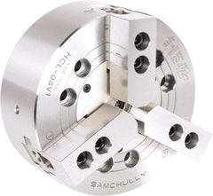 Samchully - 3 Jaw, 304mm Chuck Diam, Plain Back Mount, 0mm Through Hole Diam, Drawbar Hydraulic Power Lathe Chuck - 1.5mm x 60° Serrated Jaw Interface, 2,500 RPM, Steel Body - A1 Tooling