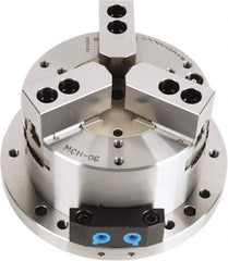 Samchully - 3 Jaw, 210mm Chuck Diam, Plain Back Mount, 0mm Through Hole Diam, Self-Contained Hydraulic Power Lathe Chuck - 1.5mm x 60° Serrated Jaw Interface, Steel Body - A1 Tooling