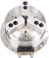 Samchully - 3 Jaw, 300mm Chuck Diam, Plain Back Mount, 0mm Through Hole Diam, Self-Contained Air Power Lathe Chuck - 1.5mm x 60° Serrated Jaw Interface, Steel Body - A1 Tooling