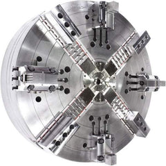 Samchully - 4 Jaw, 1400mm Chuck Diam, Plain Back Mount, 0mm Through Hole Diam, Drawbar Hydraulic Power Lathe Chuck - Tongue & Groove Jaw Interface, 400 RPM, Steel Body - A1 Tooling