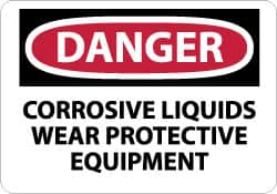 NMC - "Danger - Corrosive Liquids - Wear Protective Equipment", 7" Long x 10" Wide, Pressure-Sensitive Vinyl Safety Sign - Rectangle, 0.004" Thick, Use for Accident Prevention - A1 Tooling