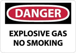 NMC - "Danger - Explosive Gas - No Smoking", 7" Long x 10" Wide, Pressure-Sensitive Vinyl Safety Sign - Rectangle, 0.004" Thick, Use for Accident Prevention - A1 Tooling