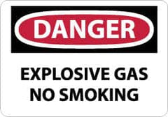 NMC - "Danger - Explosive Gas - No Smoking", 10" Long x 14" Wide, Rigid Plastic Safety Sign - Rectangle, 0.05" Thick, Use for Accident Prevention - A1 Tooling