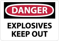 NMC - "Danger - Explosives - Keep Out", 10" Long x 14" Wide, Pressure-Sensitive Vinyl Safety Sign - Rectangle, 0.004" Thick, Use for Accident Prevention - A1 Tooling