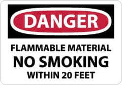 NMC - "Danger - Flammable Material - No Smoking Within 20 Feet", 7" Long x 10" Wide, Pressure-Sensitive Vinyl Safety Sign - Rectangle, 0.004" Thick, Use for Accident Prevention - A1 Tooling