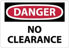 NMC - "Danger - No Clearance", 10" Long x 14" Wide, Aluminum Safety Sign - Rectangle, 0.04" Thick, Use for Accident Prevention - A1 Tooling