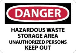 NMC - "Danger - Hazardous Waste Storage Area - Unauthorized Persons Keep Out", 10" Long x 14" Wide, Pressure-Sensitive Vinyl Safety Sign - Rectangle, 0.004" Thick, Use for Security & Admittance - A1 Tooling