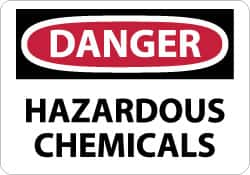 NMC - "Danger - Hazardous Chemicals", 7" Long x 10" Wide, Pressure-Sensitive Vinyl Safety Sign - Rectangle, 0.004" Thick, Use for Hazardous Materials - A1 Tooling