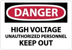 NMC - "Danger - High Voltage - Unauthorized Personnel Keep Out", 7" Long x 10" Wide, Pressure-Sensitive Vinyl Safety Sign - Rectangle, 0.004" Thick, Use for Accident Prevention - A1 Tooling