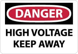 NMC - "Danger - High Voltage - Keep Away", 7" Long x 10" Wide, Pressure-Sensitive Vinyl Safety Sign - Rectangle, 0.004" Thick, Use for Accident Prevention - A1 Tooling