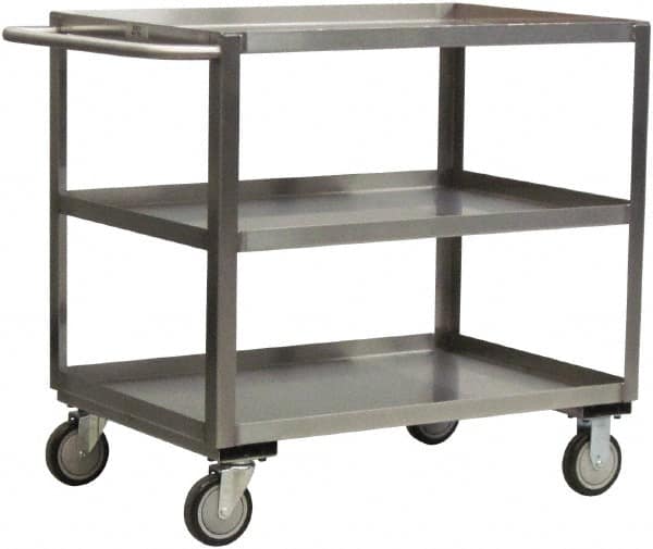 Jamco - 1,200 Lb Capacity, 18" Wide x 36" Long x 35" High Service Cart - 3 Shelf, Stainless Steel, 2 Rigid/2 Swivel Casters - A1 Tooling