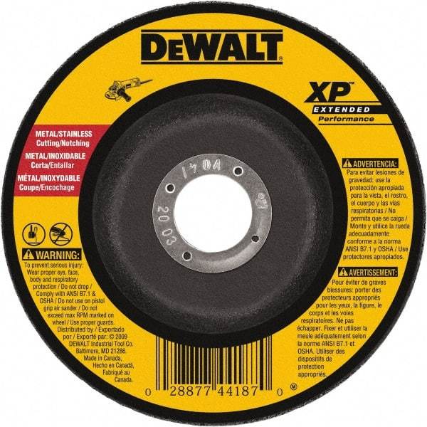 DeWALT - 24 Grit, 5" Wheel Diam, 1/8" Wheel Thickness, Type 27 Depressed Center Wheel - Zirconia Alumina, Resinoid Bond, 12,200 Max RPM, Compatible with Angle Grinder - A1 Tooling