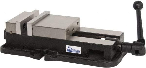 Gibraltar - 6" Jaw Width, 7-1/2" Jaw Opening Capacity, Horizontal Stationary Machine Vise - Manual Operation, 1 Station, 18-1/2" Long x 4-5/8" High x 1-19/32" Deep, 1-19/32" Jaw Height, Ductile Iron - A1 Tooling