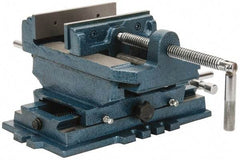 Interstate - 5-3/4" Jaw Opening Capacity x 1-1/2" Throat Depth, Horizontal Drill Press Vise - 6" Wide x 1-31/64" High Jaw, Cross Slide Base, Standard Speed, 11-1/2" OAL x 6.2" Overall Height, Cast Iron - A1 Tooling