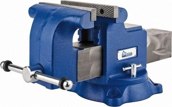 Gibraltar - 8" Jaw Width x 8" Jaw Opening Capacity, 4" Throat Depth, Bench & Pipe Combination Vise - 3/4 to 3" Pipe Capacity, Swivel Base, Bolt Down Attachment, Ductile Iron - A1 Tooling