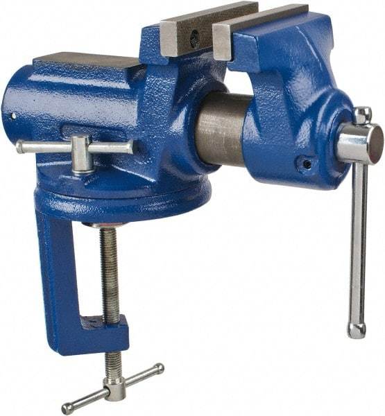 Gibraltar - 4" Jaw Width, 2-1/4" Opening Capacity, 2" Throat Depth, Cast Iron Stationary Bench Vise - Clamp-On Base Attachment - A1 Tooling