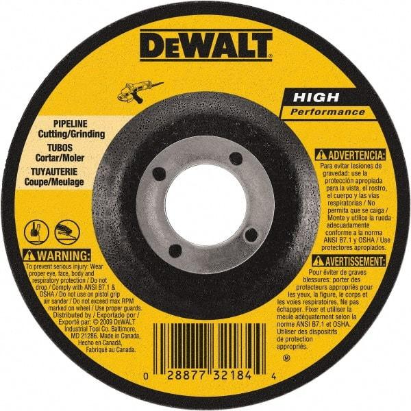 DeWALT - 24 Grit, 5" Wheel Diam, 1/8" Wheel Thickness, 7/8" Arbor Hole, Type 27 Depressed Center Wheel - Aluminum Oxide, 12,200 Max RPM, Compatible with Angle Grinder - A1 Tooling