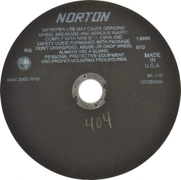 Norton - 10" Aluminum Oxide Cutoff Wheel - 0.063" Thick, 1-1/4" Arbor, 3,500 Max RPM, Use with Stationary Tools - A1 Tooling