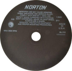 Norton - 10" Aluminum Oxide Cutoff Wheel - 0.063" Thick, 1-1/4" Arbor, 3,500 Max RPM, Use with Stationary Tools - A1 Tooling