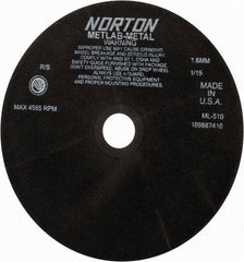 Norton - 10" Aluminum Oxide Cutoff Wheel - 0.063" Thick, 1-1/4" Arbor, 4,585 Max RPM, Use with Stationary Tools - A1 Tooling