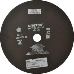 Norton - 12" Aluminum Oxide Cutoff Wheel - 0.078" Thick, 1-1/4" Arbor, 3,820 Max RPM, Use with Stationary Tools - A1 Tooling