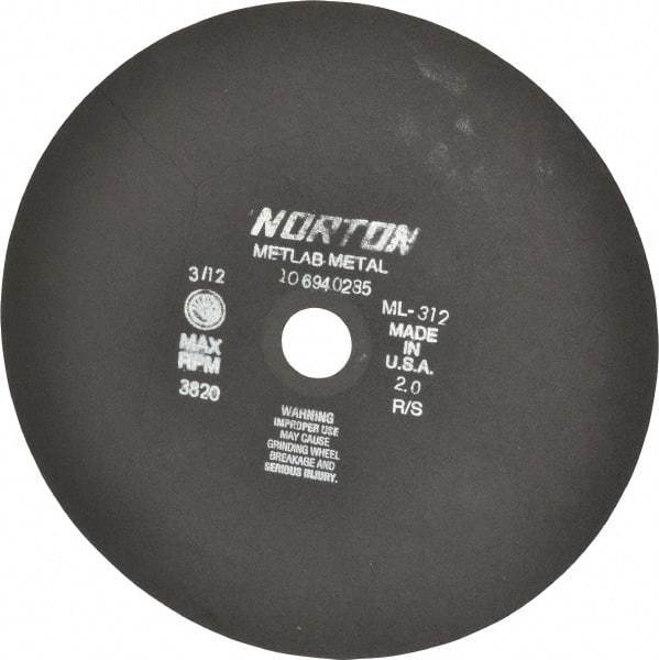 Norton - 12" Aluminum Oxide Cutoff Wheel - 0.078" Thick, 1-1/4" Arbor, 3,820 Max RPM, Use with Stationary Tools - A1 Tooling