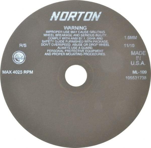 Norton - 9" Aluminum Oxide Cutoff Wheel - 0.063" Thick, 1-1/4" Arbor, 4,025 Max RPM, Use with Stationary Tools - A1 Tooling