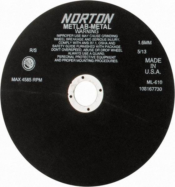 Norton - 10" Aluminum Oxide Cutoff Wheel - 0.063" Thick, 1-1/4" Arbor, 4,585 Max RPM, Use with Stationary Tools - A1 Tooling