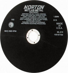 Norton - 10" Aluminum Oxide Cutoff Wheel - 0.063" Thick, 1-1/4" Arbor, 4,585 Max RPM, Use with Stationary Tools - A1 Tooling