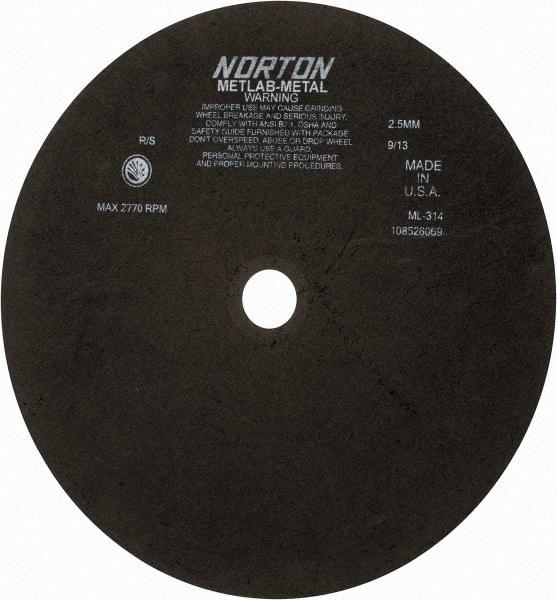 Norton - 13-3/4" Aluminum Oxide Cutoff Wheel - 0.098" Thick, 1-1/4" Arbor, 2,770 Max RPM, Use with Stationary Tools - A1 Tooling