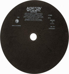 Norton - 13-3/4" Aluminum Oxide Cutoff Wheel - 0.098" Thick, 1-1/4" Arbor, 2,770 Max RPM, Use with Stationary Tools - A1 Tooling